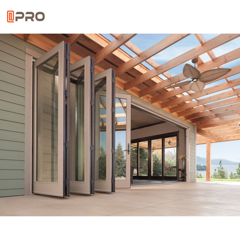 APRO Amerikaanse aanbieding NFRC-gecertificeerde aluminium vouwdeur met glas, accordeondeur, terrasdeur met vouwsluiting