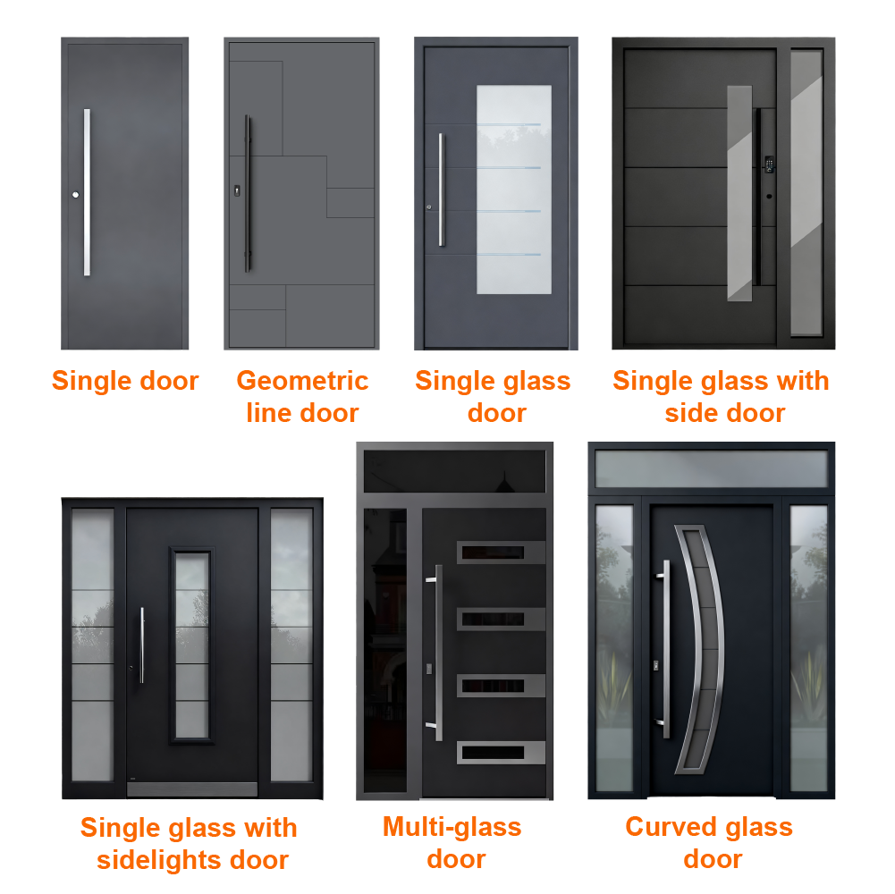 Robuuste aluminium veiligheidsdeur met zijlichten, moderne aluminium voordeur, buitendeur met veiligheidsfunctie.