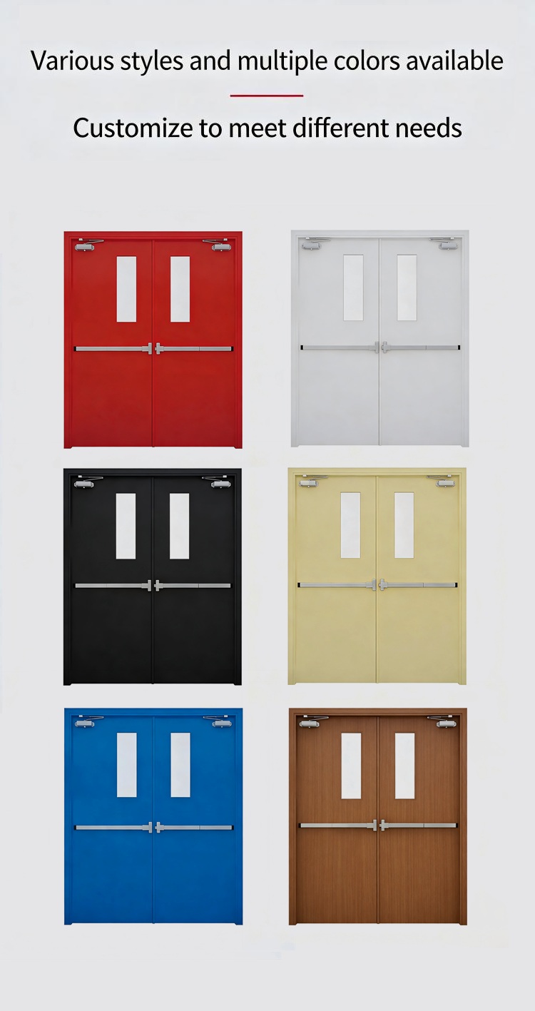 UL Listed 1 2 3 Hour Fire Rated Steel Door Hollow Metal Flush Door with Panic Bar Emergency Exit Wholesale Factory