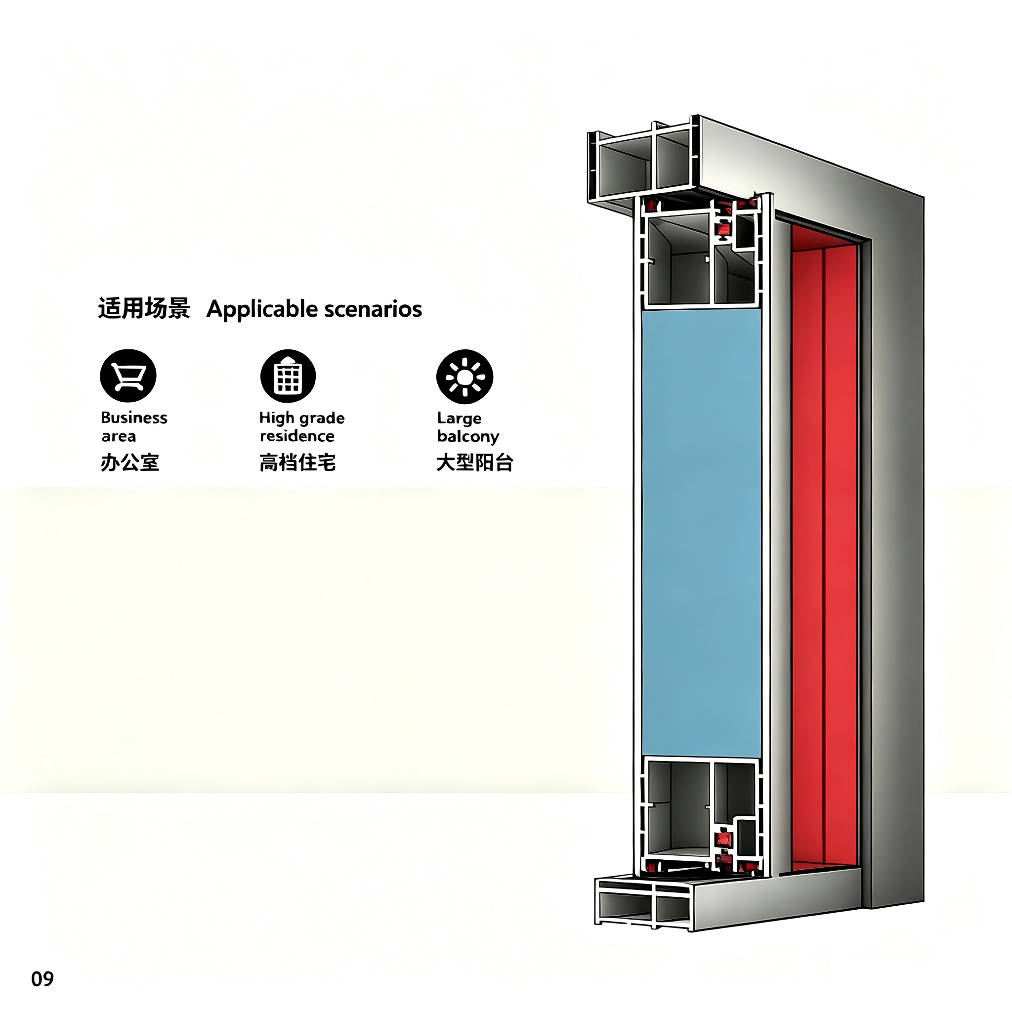 Extra grote aluminium draaideur met offset afwerking, CNC-ontwerp, gehard glas, slim slot, waterdicht, moderne villa, China, totaaloplossing
