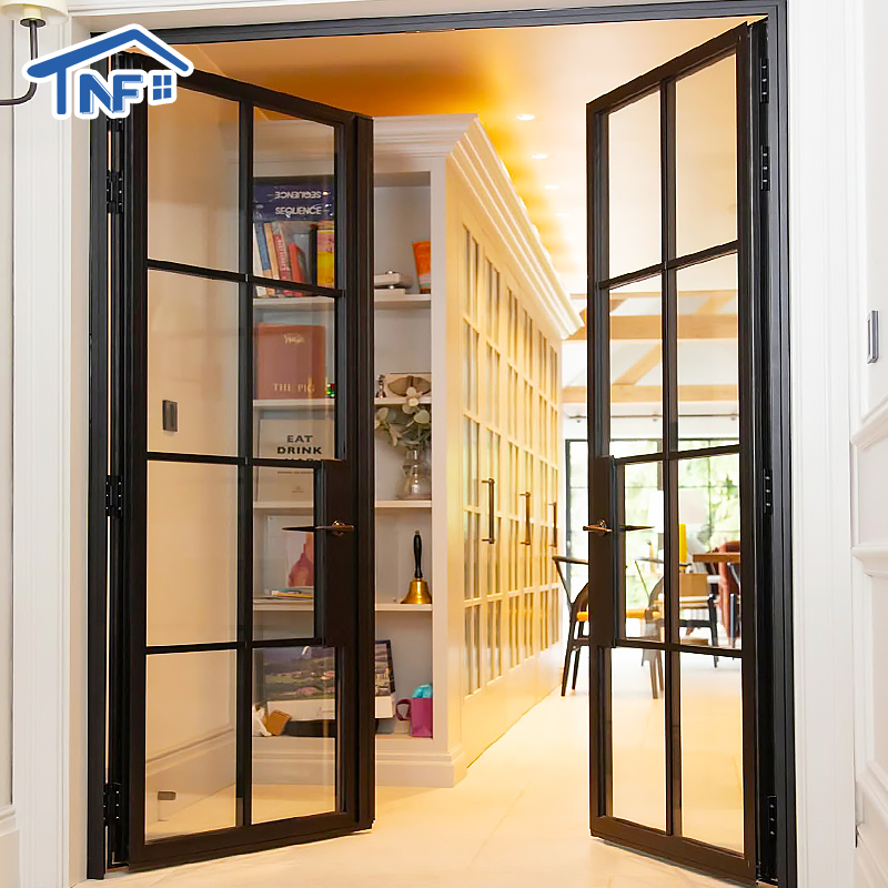 Moderne aluminium openslaande deur (Franse deur) voor werkplaats/appartement, met gehard glas.