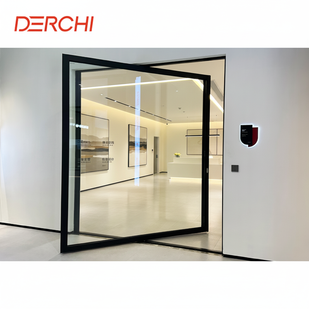 DERCHI Veiligheidsdeur van luxe aluminium met draaideur, zware uitvoering, thermische onderbreking, groot glas, aluminium draaideur voor moderne huizen