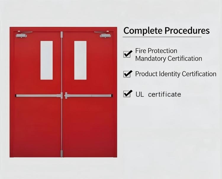 UL Listed 1 2 3 Hour Fire Rated Steel Door Hollow Metal Flush Door with Panic Bar Emergency Exit Wholesale Factory