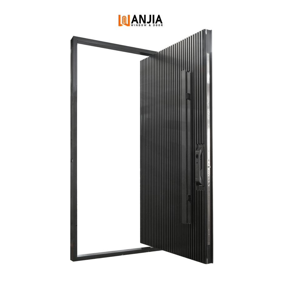 Robuuste aluminium veiligheidsdeur met zijlichten, moderne aluminium voordeur, buitendeur met veiligheidsfunctie.