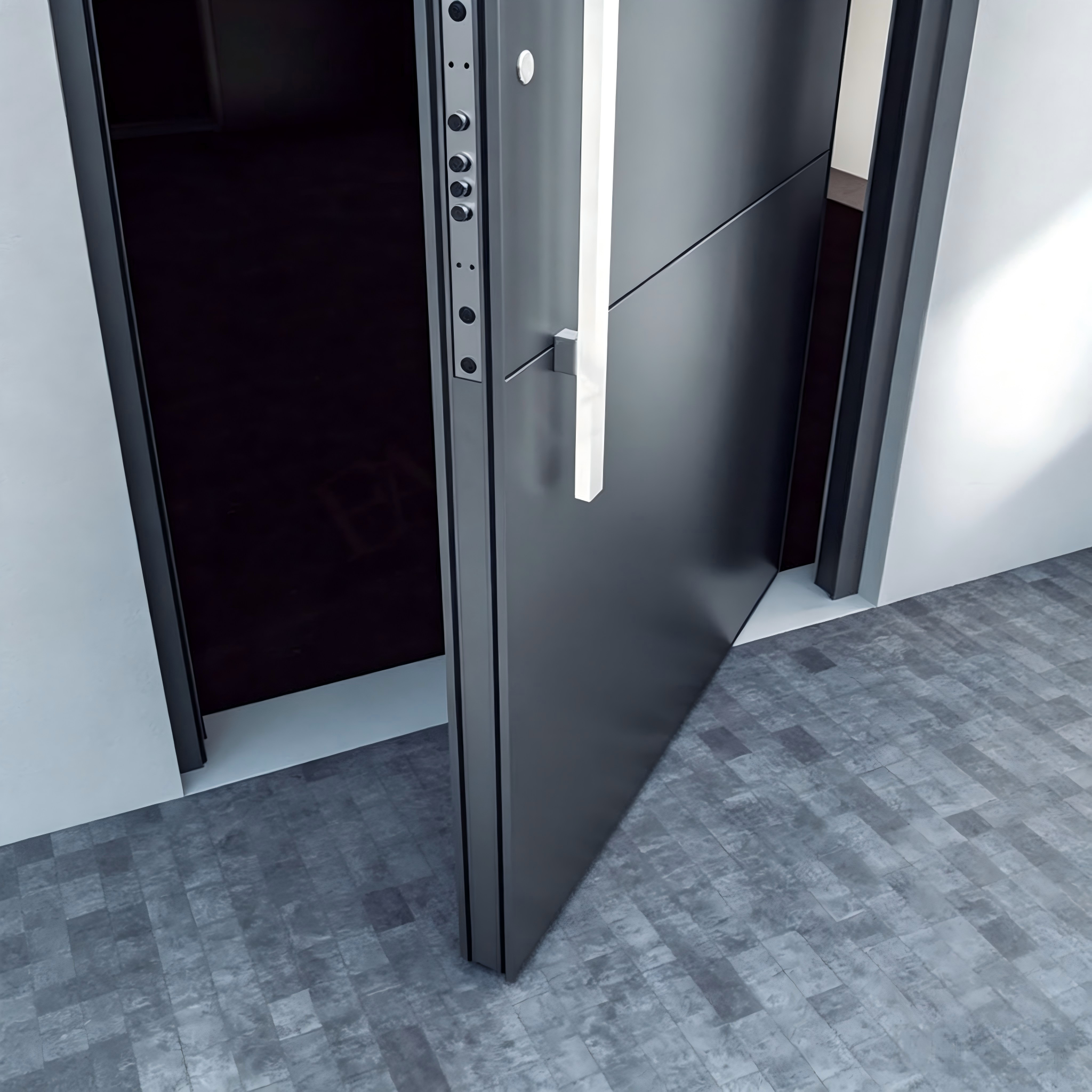Extra grote aluminium draaideur met offset afwerking, CNC-ontwerp, gehard glas, slim slot, waterdicht, moderne villa, China, totaaloplossing