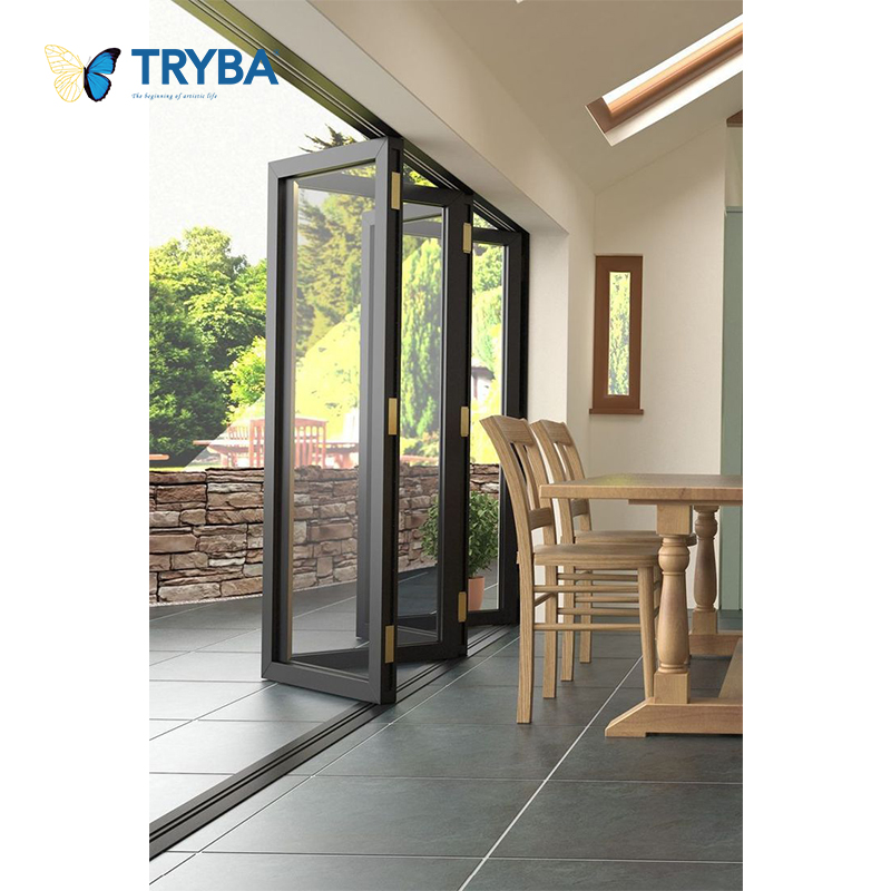Moderne, design aluminium vouwdeuren voor buiten, economische accordeonstijl met verticaal vouwbaar hor.