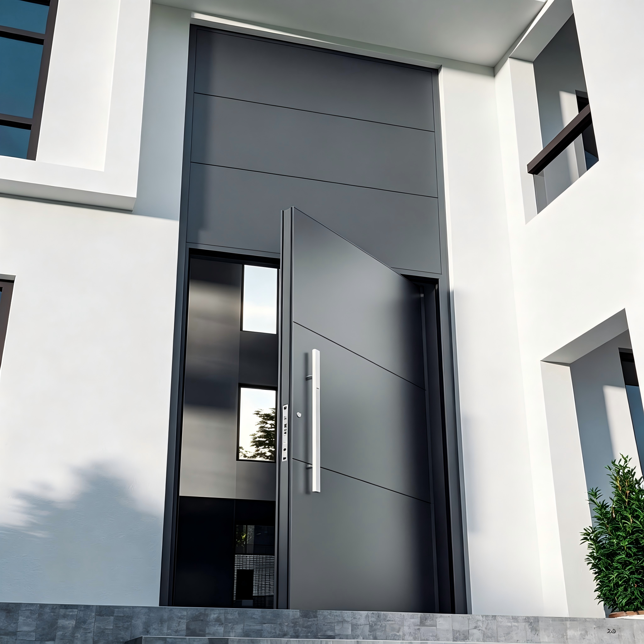 Extra grote aluminium draaideur met offset afwerking, CNC-ontwerp, gehard glas, slim slot, waterdicht, moderne villa, China, totaaloplossing