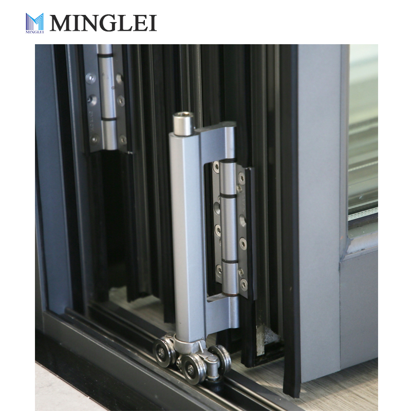 Moderne, nieuwe stijl aluminium dubbelwandige glazen vouwdeuren voor terras, geluidsisolerende harmonicadeuren van glas.