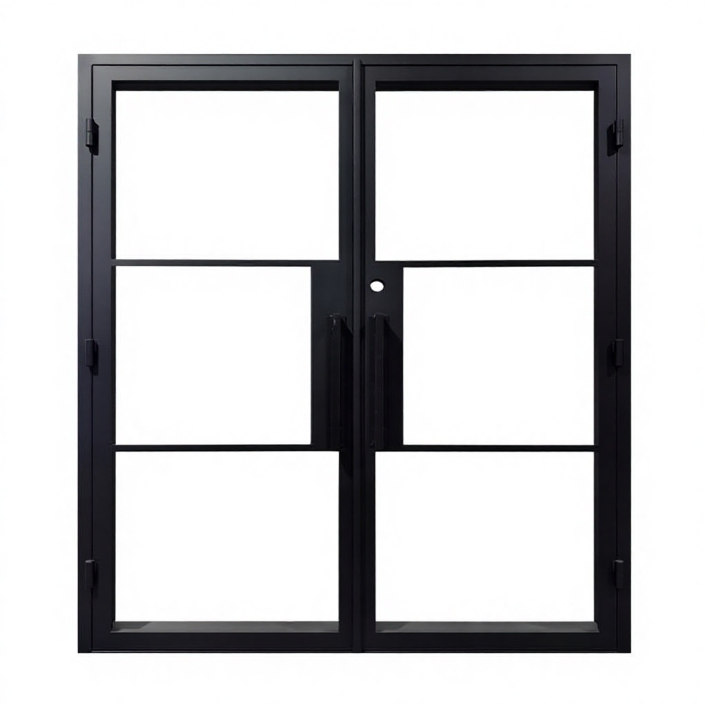Decoratieve, Frans design draaideur van staal met dubbele panelen van gehard glas voor moderne woningen.