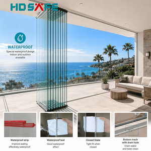 Modern aluminium vouwdeursysteem met glazen deuren, frameloze vouwdeur voor balkon en serre.