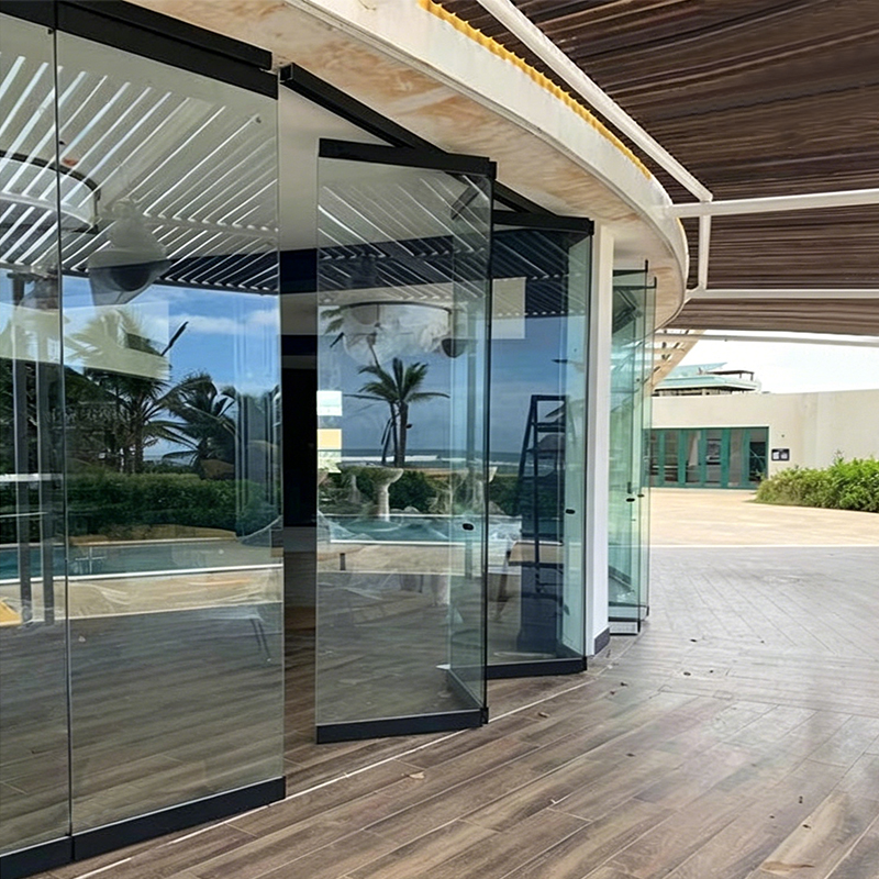 HDSAFE Frameloze glazen vouwdeur Veranda-ingangsdeur Glazen terrasdeur Harmonicadeur van glas Vouwdeur Schuifdeur Beslag