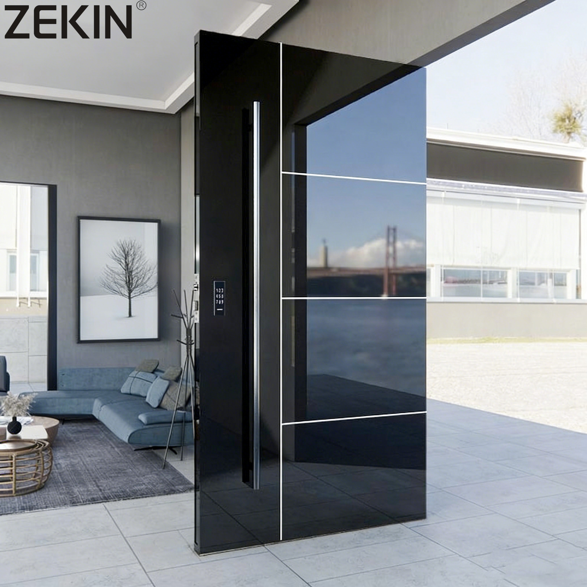 ZEKIN Chinese fabriek metalen veiligheidsvoordeur, aluminium draaideur, gepantserde deuren met slim slot en gezichtsherkenning.