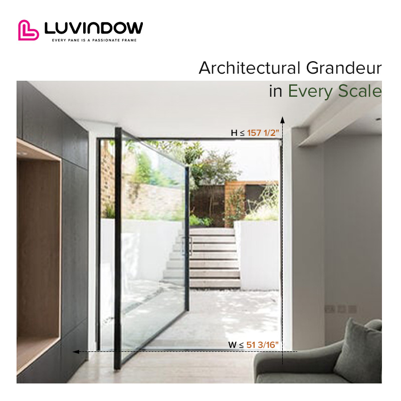 Moderne draaideur van aluminium met glazen voorkant voor villa-ingang, gemaakt in de VS, thermisch onderbroken, energiezuinig.