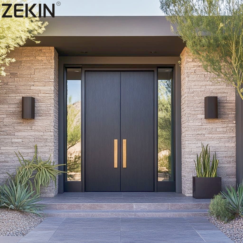 ZEKIN Aluminium Dubbele Huis Voordeur Luxe Glazen Deur Inbraakwerende Voordeur Dubbele Buitendeuren Dubbele Voordeur