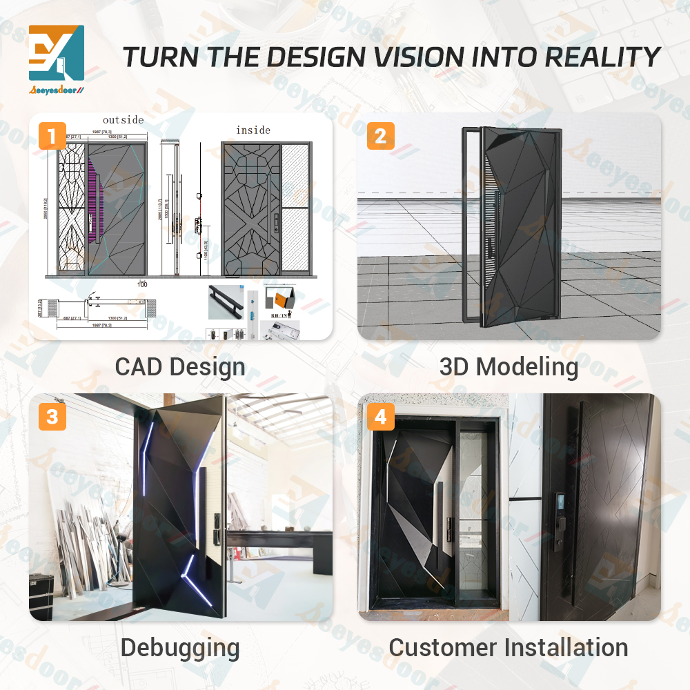 Seeyesdoor Moderne Huisbeveiliging Draaideur Staal Aluminium Dubbele Voordeur Luxe Walnoot Massief Houten Voordeur