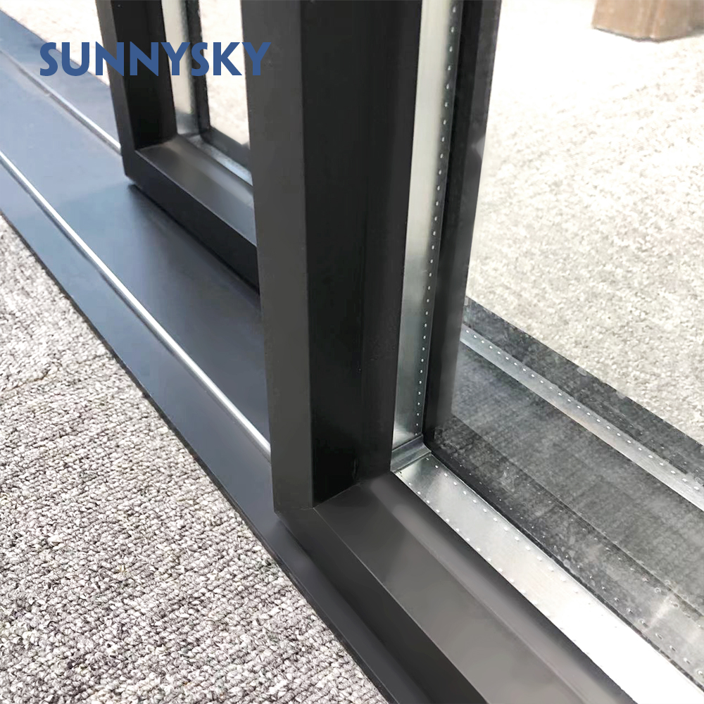 Sunnysky Commercial Modern Shop Storefront Sliding Glass Doors Aluminum Front Entry Doors Fiberglass Exterior Large Glass Doors